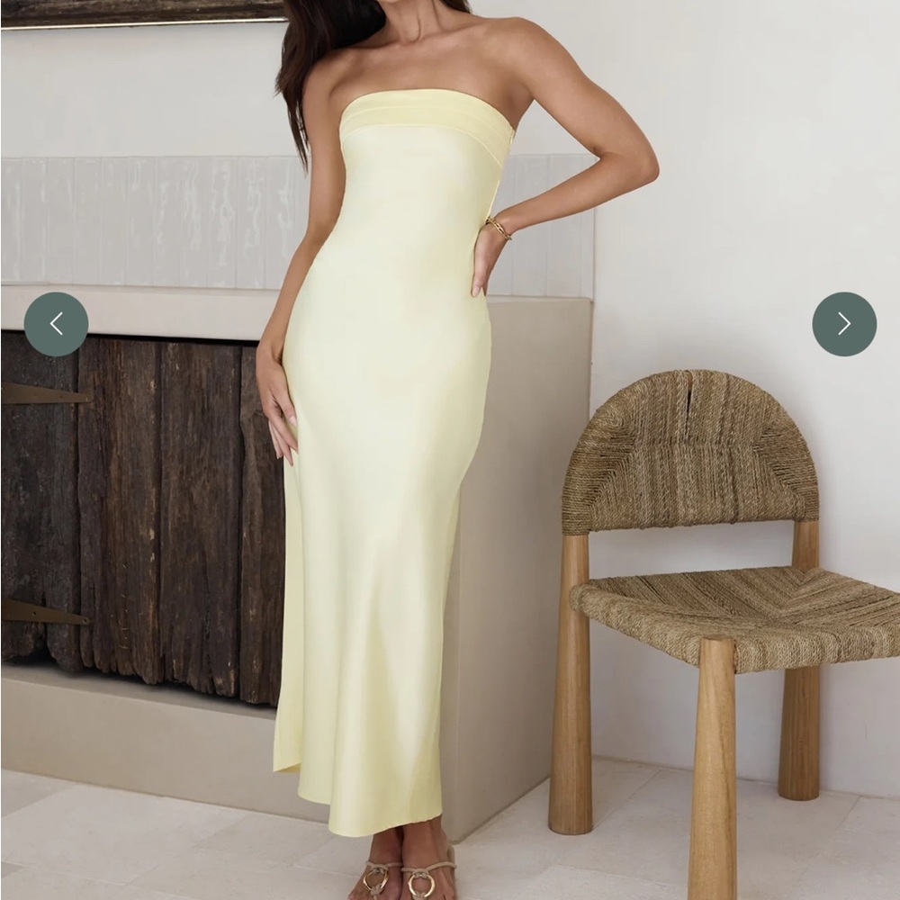 Strapless Tube Midi Dress in Pale Yellow